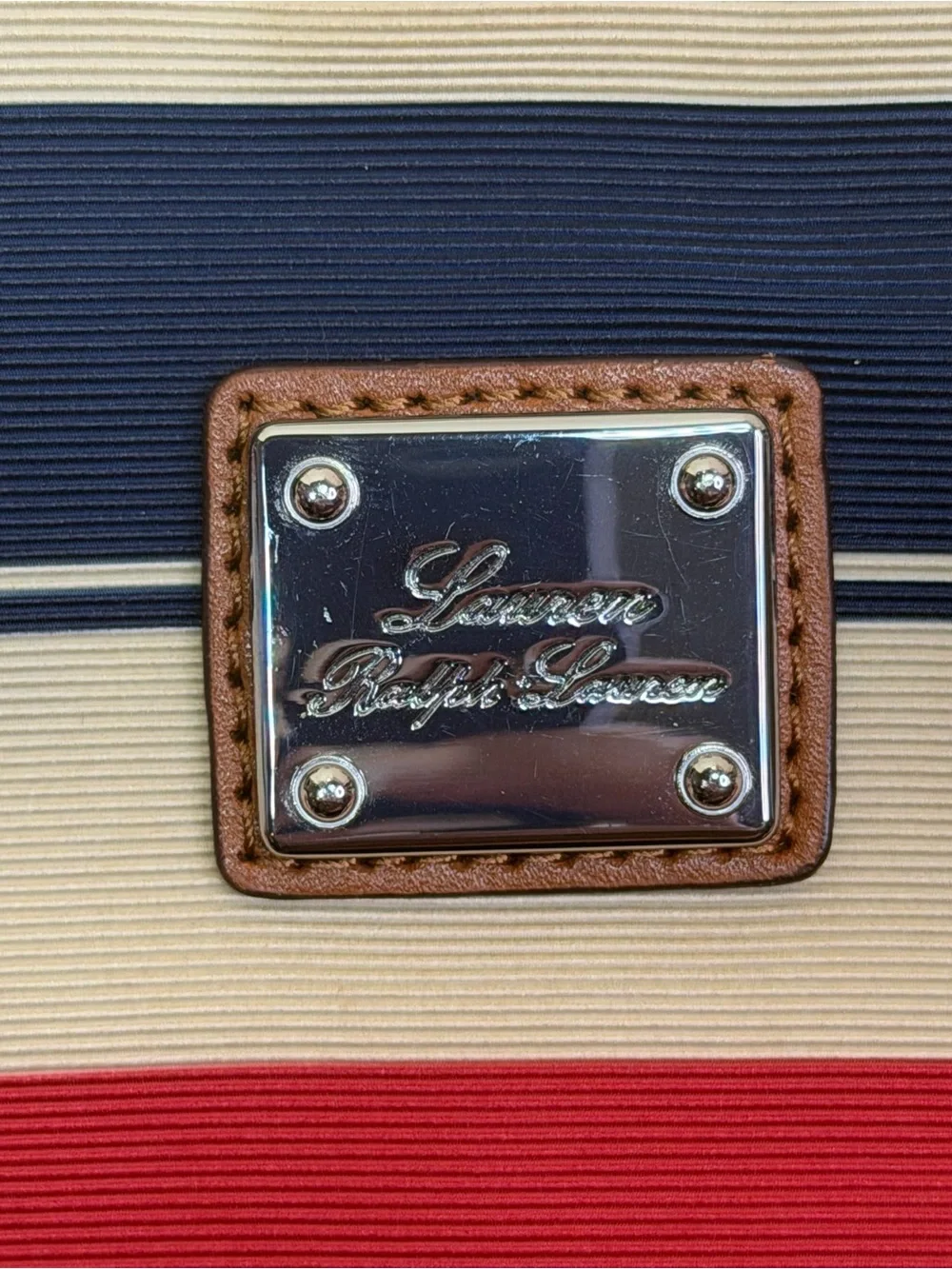Lauren Ralph Lauren Red, Navy & Cream Striped Canvas Tote